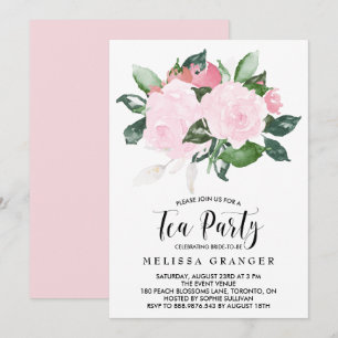 Sweet Rosa Watercolor Ro Tea Party Inbjudningar