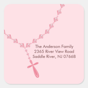 Sweet Rosary Pärlor Adress Sticker Baptism Fyrkantigt Klistermärke