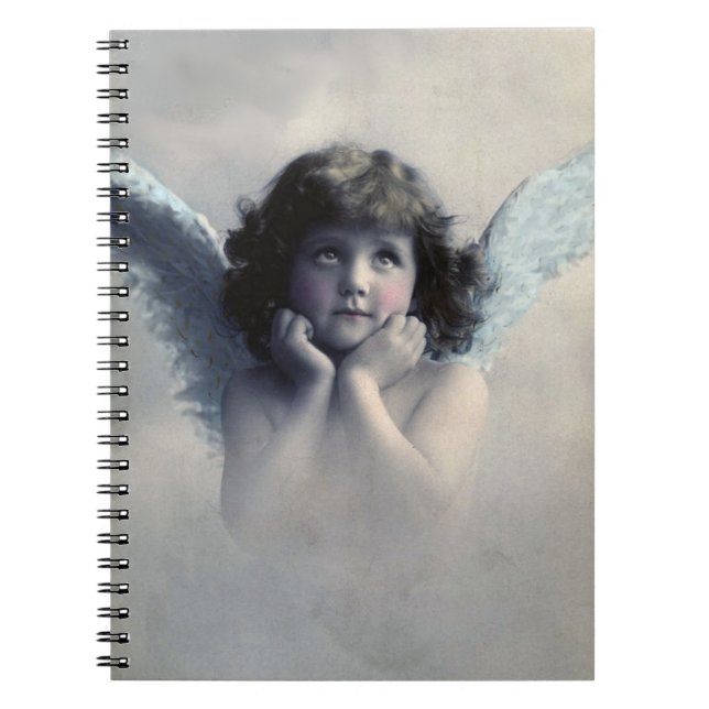 Sweet Rosy Cheeked Vintage Angel i Clouds Anteckningsbok (Framsidan)