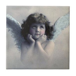 Sweet Rosy Cheeked Vintage Angel i Clouds Kakelplatta