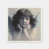 Sweet Rosy Cheeked Vintage Angel i Clouds