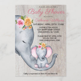 Sweet Rustic Elephant Rosa Blommigt Girl Baby Show Inbjudningar