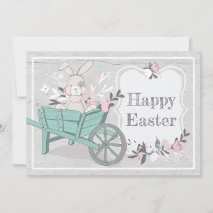 Sweet Rustic Wheelbarrow Bunny Photo Påsk Julkort