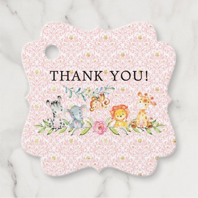 Sweet Safari Animals Baby Shower Favor Gift Märkre Gåvor Etiketter (Framsida)