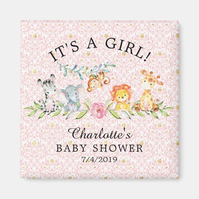 Sweet Safari Animals Baby Shower Favor Magnet (Framsidan)