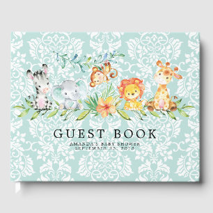 Sweet Safari Animals Baby Shower Guest Bok