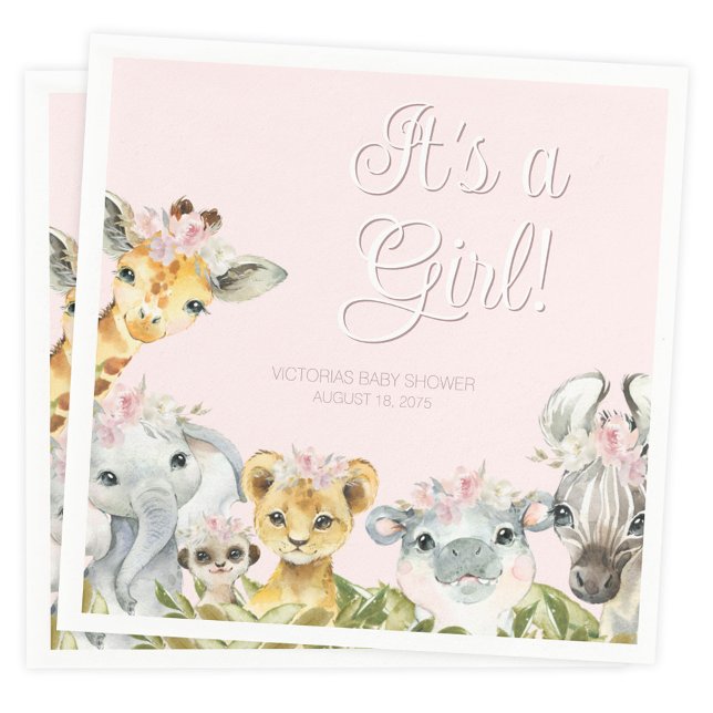 Sweet Safari Animals Baby Shower Pappersservett (You can change the text and background color.)