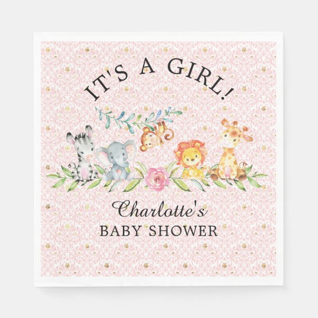 Sweet Safari Animals Baby Shower Pappra blöjor Pappersservett (Framsidan)