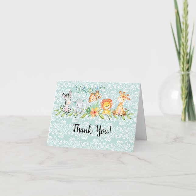 Sweet Safari Animals Baby Shower Tackkort (Framsida)