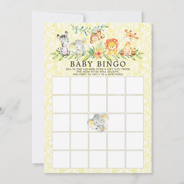Sweet Safari Animals BINGO Baby Shower Game Inbjudningar (Framsida)
