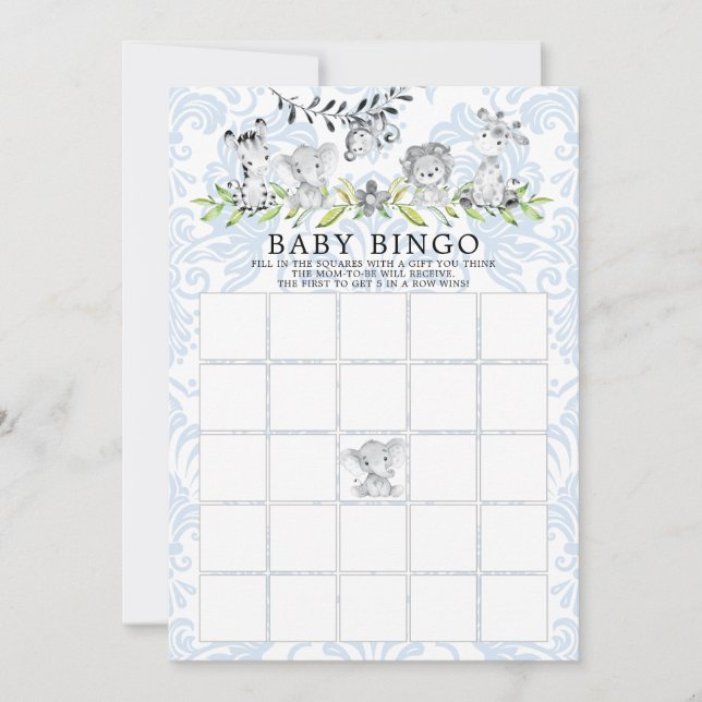 Sweet Safari Animals BINGO Baby Shower Game Inbjudningar (Framsida)