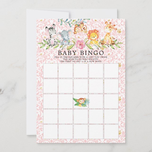 Sweet Safari Animals BINGO Baby Shower Game Inbjudningar (Framsida)