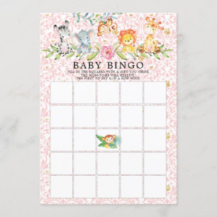 Sweet Safari Animals BINGO Baby Shower Game Inbjudningar