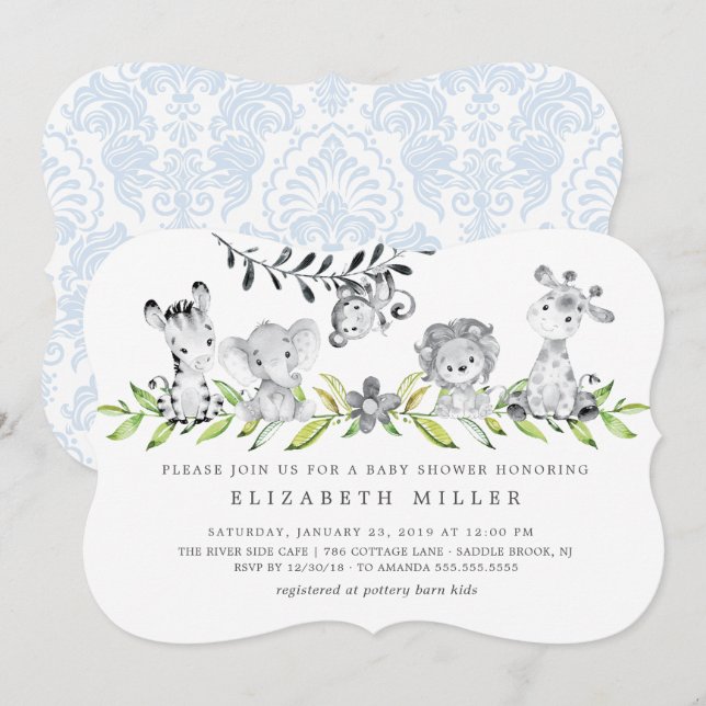 Sweet Safari Animals Boy Baby Shower-inbjudan Inbjudningar (Fram/baksida)