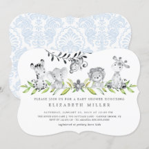 Sweet Safari Animals Boy Baby Shower-inbjudan