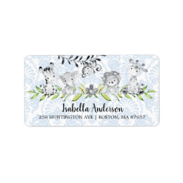 Sweet Safari Animals Boys Baby Shower Adress Adressetikett