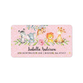 Sweet Safari Animals Girls Baby Shower Adress Adressetikett