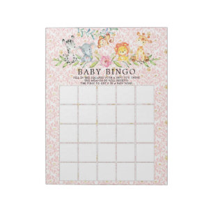Sweet Safari Animals Girls Baby Shower Bingo Game Anteckningsblock