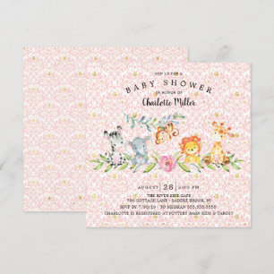 Sweet Safari Animals Girls Baby Shower Inbjudningar
