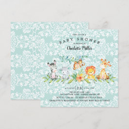 Sweet Safari Animals Kön Neutral Baby Shower Inbjudningar