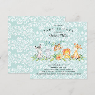 Sweet Safari Animals Kön Neutral Baby Shower Inbjudningar