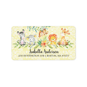 Sweet Safari Animals Neutralt Baby Shower Adress Adressetikett