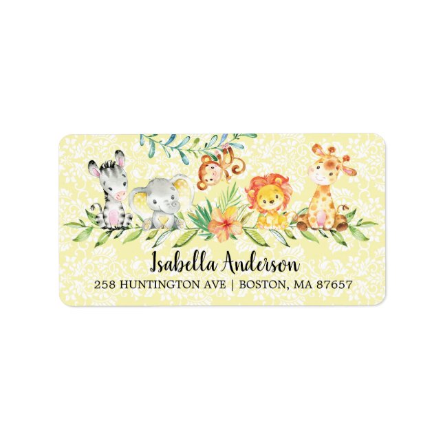 Sweet Safari Animals Neutralt Baby Shower Adress Adressetikett (Framsidan)