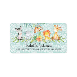 Sweet Safari Animals Neutralt Baby Shower Adress Adressetikett