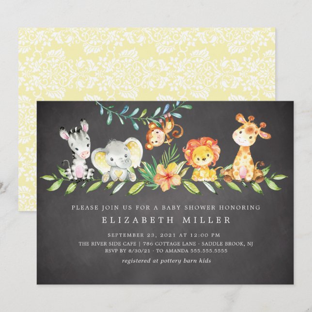 Sweet Safari Animals Neutralt Baby Shower-inbjudan Inbjudningar (Fram/baksida)