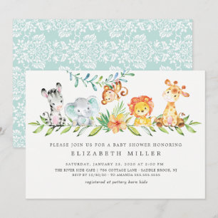 Sweet Safari Animals Neutralt Baby Shower Inbjudningar