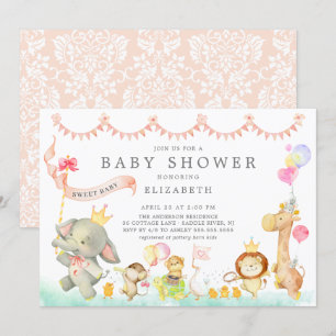 Sweet Safari Animals Parad Baby Shower-inbjudan Inbjudningar