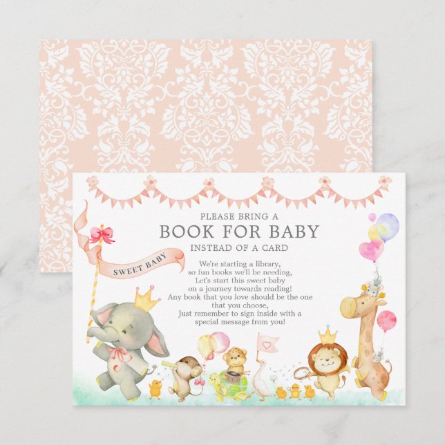 Sweet Safari Animals Parad Shower Bok för Baby Tilläggskort (Fram/baksida)