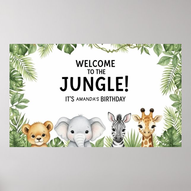 Sweet Safari Animals Welcome Jungle Birthday  Poster (Framsidan)