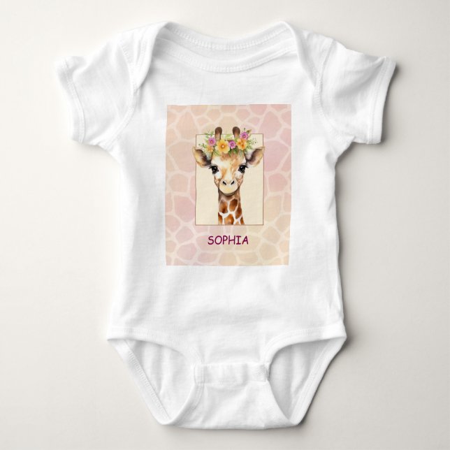 Sweet Safari Baby Giraffe in Rosa and Gult T Shirt (Framsida)