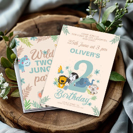 Sweet Safari Blue Pastel Second Birthday Inbjudningar