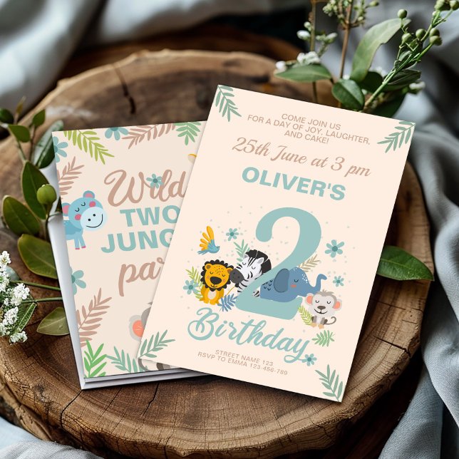 Sweet Safari Blue Pastel Second Birthday Inbjudningar (Skapare uppladdad)