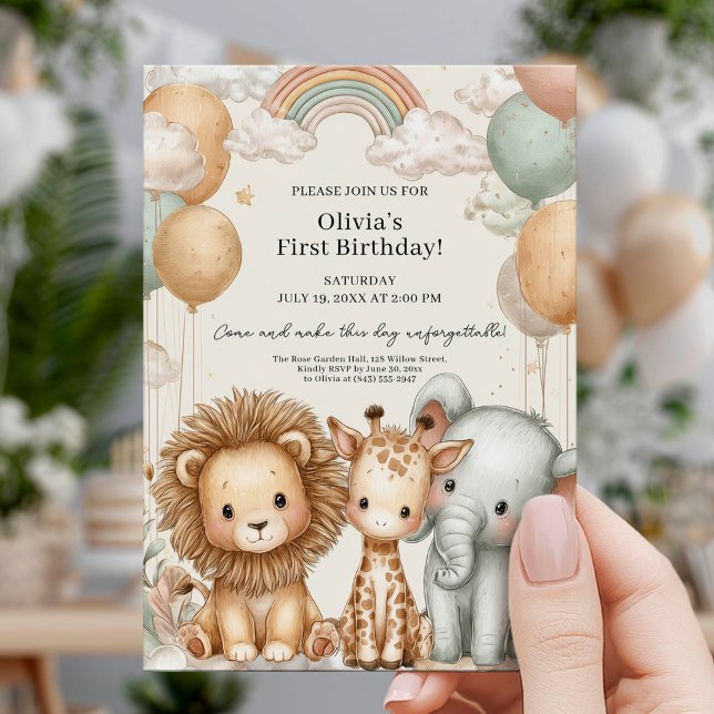 Sweet Safari First Birthday Inbjudningar (Skapare uppladdad)