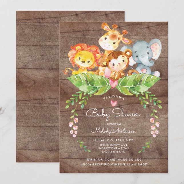 Sweet Safari Jungle Baby Shower-inbjudan Inbjudningar (Fram/baksida)