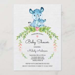 Sweet Safari Jungle Hippo Baby Shower-inbjudan Inbjudningar