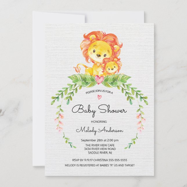 Sweet Safari Jungle Lejon Baby Shower-inbjudan Inbjudningar (Framsida)
