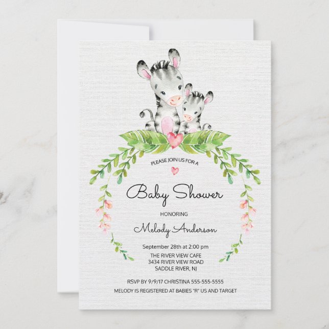 Sweet Safari Jungle Zebra Baby Shower-inbjudan Inbjudningar (Framsida)