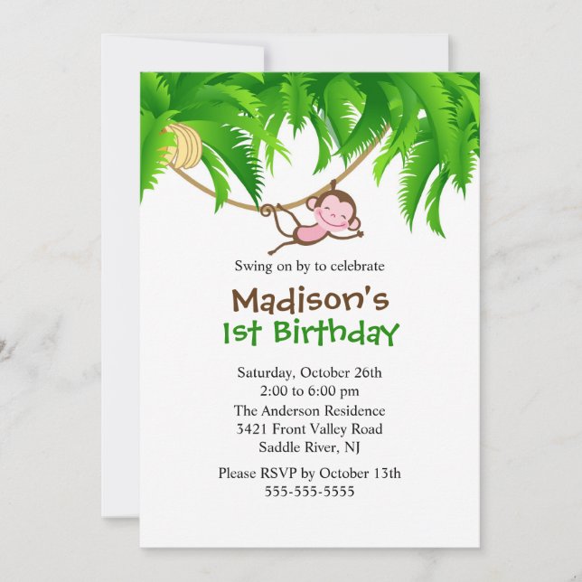 Sweet Safari Monkey Birthday-inbjudan Inbjudningar (Framsida)