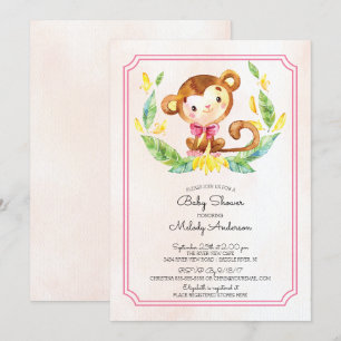 Sweet Safari Monkey Girls Baby Shower-inbjudan Inbjudningar