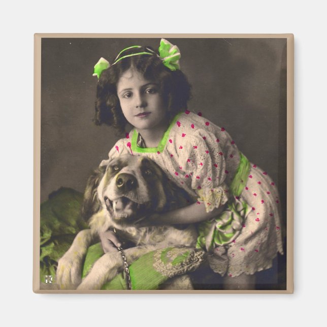 Sweet Saint Bernard Vintage Photo Magnet (Framsidan)