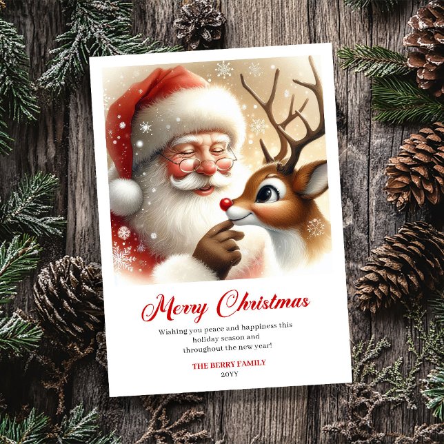 Sweet Santa And Rudolph Illustration Christmas  Julkort (Sweet Santa And Rudolph Illustration Christmas Card)