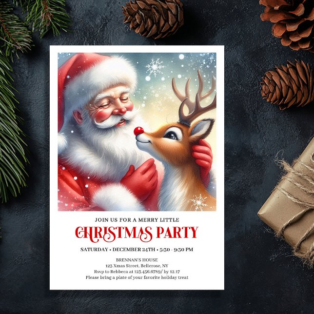 Sweet Santa Rudolph Christmas Party Invitation Inbjudningar (Sweet Santa Rudolph Christmas Party Invitation)