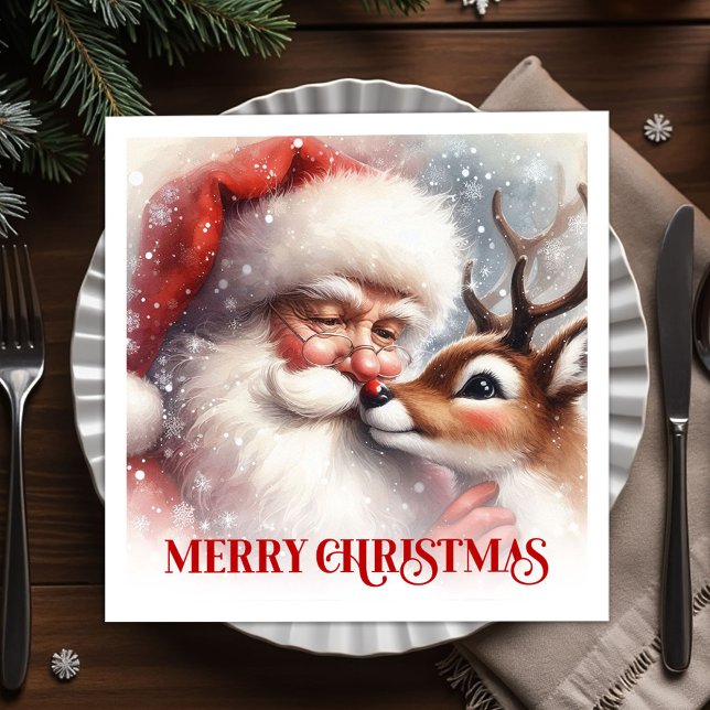 Sweet Santa Rudolph Holiday Christmas Napkins Set Pappersservett (Sweet Santa Rudolph Holiday Christmas Napkins Dinner Set)