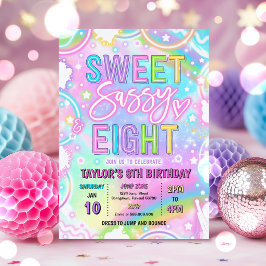 Sweet Sassy And Eight Neon Rainbow 8th Birthday Inbjudningar
