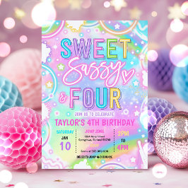 Sweet Sassy And Four Neon Rainbow 4th Birthday Inbjudningar