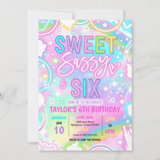 Sweet Sassy And Six Neon Rainbow 6th Birthday Inbjudningar